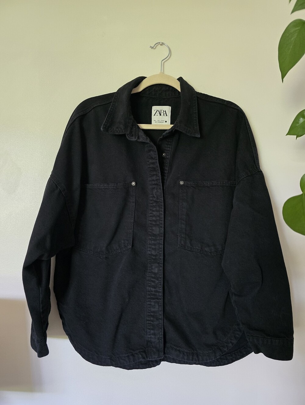 Zara Size Large Womens Black Cotton Jean Jacket